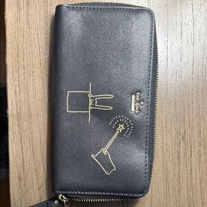 Kate Spade Black Wallet with Gold Illustrations